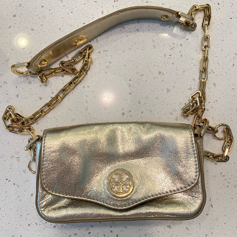 Tory Burch Mini Distressed Gold Crossbody - mini Robinson; excellent condition